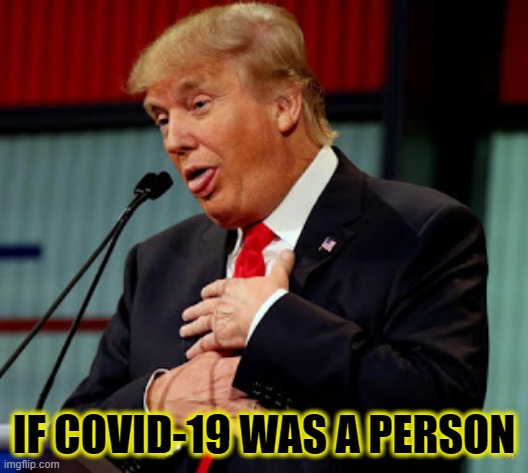 Trump Is covid-19 | IF COVID-19 WAS A PERSON | image tagged in trump derp,coronavirus,donald trump,funny,memes,covid-19 | made w/ Imgflip meme maker