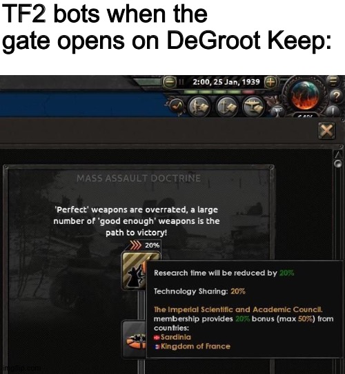 So I played Medieval Mode with bots... | TF2 bots when the gate opens on DeGroot Keep: | image tagged in team fortress 2,tf2,memes | made w/ Imgflip meme maker