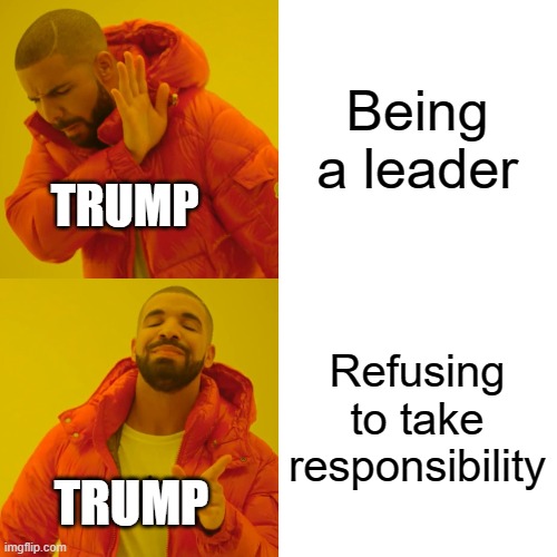 Drake Hotline Bling Meme | Being a leader Refusing to take responsibility TRUMP TRUMP | image tagged in memes,drake hotline bling | made w/ Imgflip meme maker