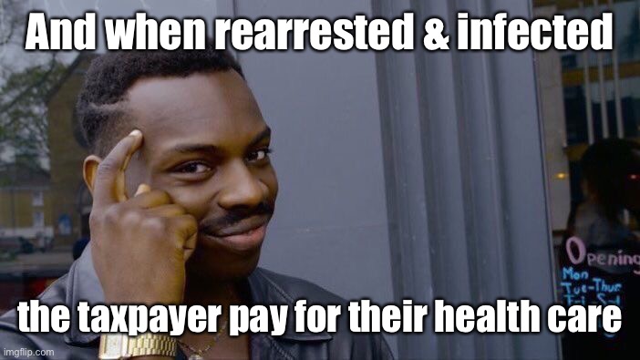 Roll Safe Think About It Meme | And when rearrested & infected the taxpayer pay for their health care | image tagged in memes,roll safe think about it | made w/ Imgflip meme maker