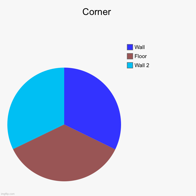 Corner | Wall 2, Floor, Wall | image tagged in charts,pie charts | made w/ Imgflip chart maker