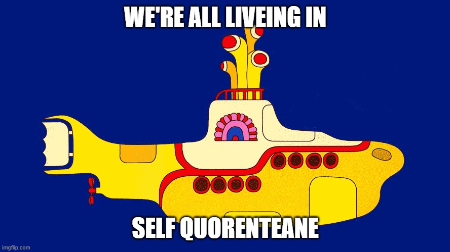 yellow submarine | WE'RE ALL LIVEING IN; SELF QUORENTEANE | image tagged in yellow submarine | made w/ Imgflip meme maker