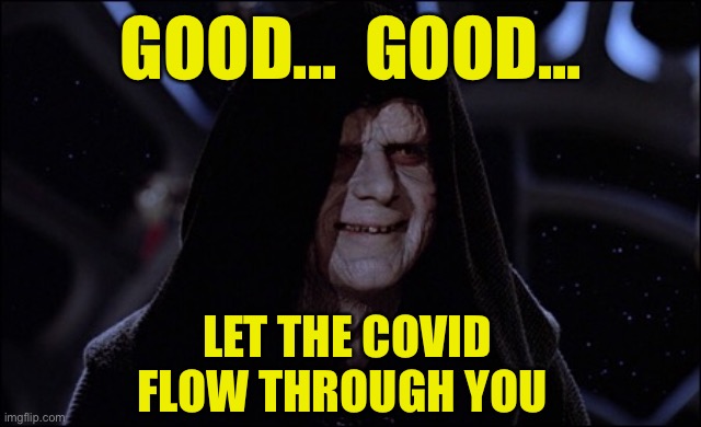  GOOD...  GOOD... LET THE COVID FLOW THROUGH YOU | image tagged in coronavirus,covid-19,let the hate flow through you | made w/ Imgflip meme maker