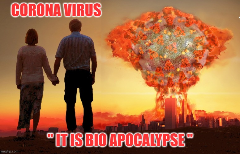 apocalypse | CORONA VIRUS; " IT IS BIO APOCALYPSE " | image tagged in politics | made w/ Imgflip meme maker