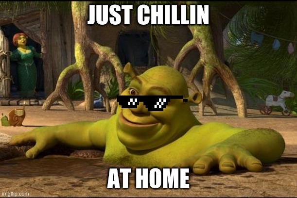 shrek | JUST CHILLIN; AT HOME | image tagged in shrek | made w/ Imgflip meme maker