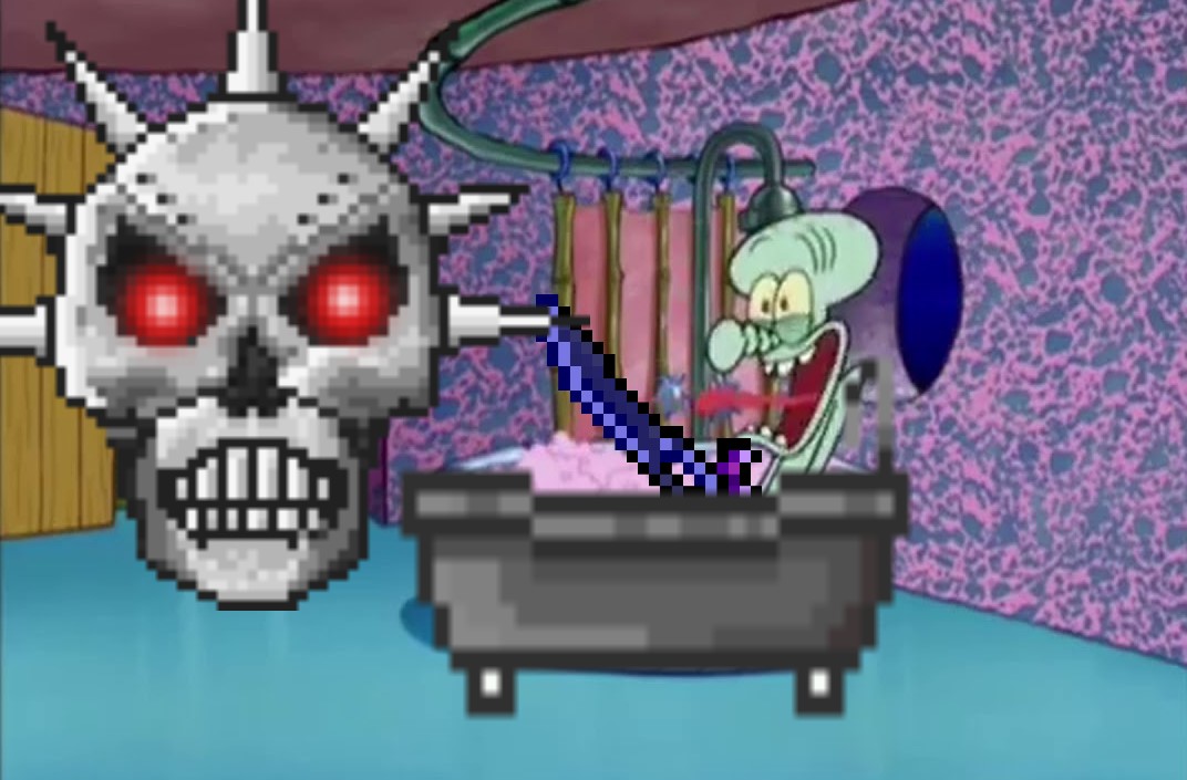 Skeletron Prime drops by Squidward's house Blank Meme Template