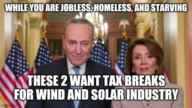 WHILE YOU ARE JOBLESS, HOMELESS, AND STARVING; THESE 2 WANT TAX BREAKS FOR WIND AND SOLAR INDUSTRY | image tagged in coronavirus,government,corona,corruption | made w/ Imgflip meme maker