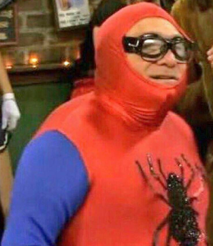 Danny Devito dressed as Spider-man Blank Meme Template