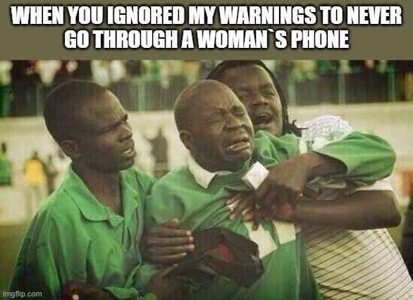 WHEN YOU IGNORED MY WARNINGS TO NEVER
GO THROUGH A WOMAN`S PHONE | image tagged in cell phone | made w/ Imgflip meme maker