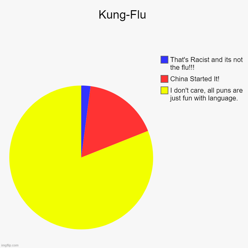 Puns only care about the interaction of the words | Kung-Flu | I don't care, all puns are just fun with language., China Started It!, That's Racist and its not the flu!!! | image tagged in politics | made w/ Imgflip chart maker