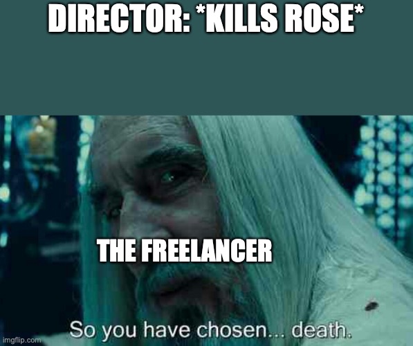 So you have chosen death | DIRECTOR: *KILLS ROSE*; THE FREELANCER | image tagged in so you have chosen death | made w/ Imgflip meme maker