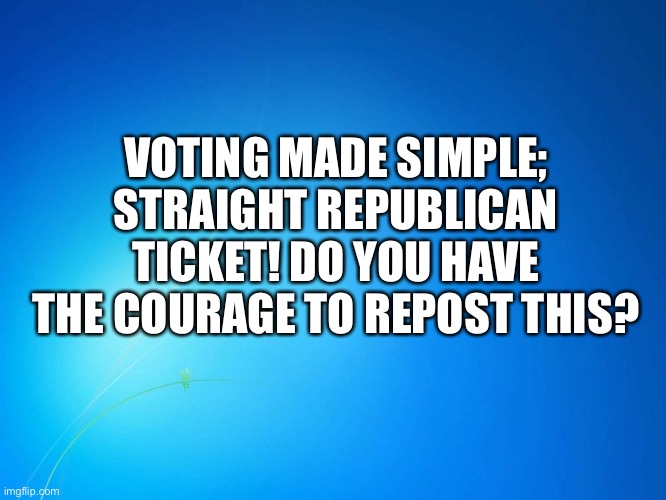 blank blue | VOTING MADE SIMPLE; STRAIGHT REPUBLICAN TICKET! DO YOU HAVE THE COURAGE TO REPOST THIS? | image tagged in blank blue | made w/ Imgflip meme maker
