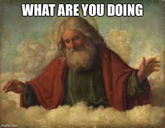 god | WHAT ARE YOU DOING | image tagged in god | made w/ Imgflip meme maker