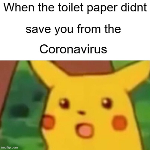 Surprised Pikachu | When the toilet paper didnt; save you from the; Coronavirus | image tagged in memes,surprised pikachu | made w/ Imgflip meme maker