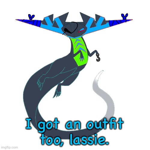 I got an outfit too, lassie. | image tagged in pirate outfit tressan | made w/ Imgflip meme maker