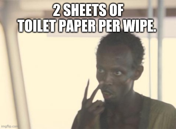 I'm The Captain Now Meme | 2 SHEETS OF TOILET PAPER PER WIPE. | image tagged in memes,i'm the captain now | made w/ Imgflip meme maker