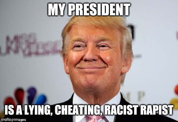 Donald trump approves | MY PRESIDENT IS A LYING, CHEATING, RACIST RAPIST | image tagged in donald trump approves | made w/ Imgflip meme maker