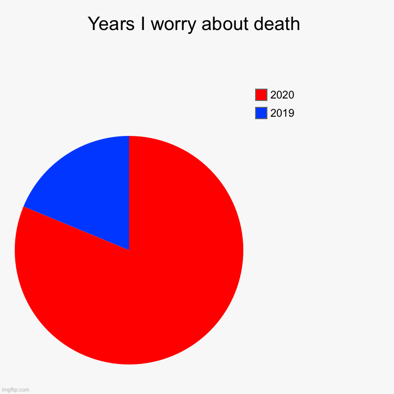 Years I worry about death | 2019, 2020 | image tagged in charts,pie charts | made w/ Imgflip chart maker