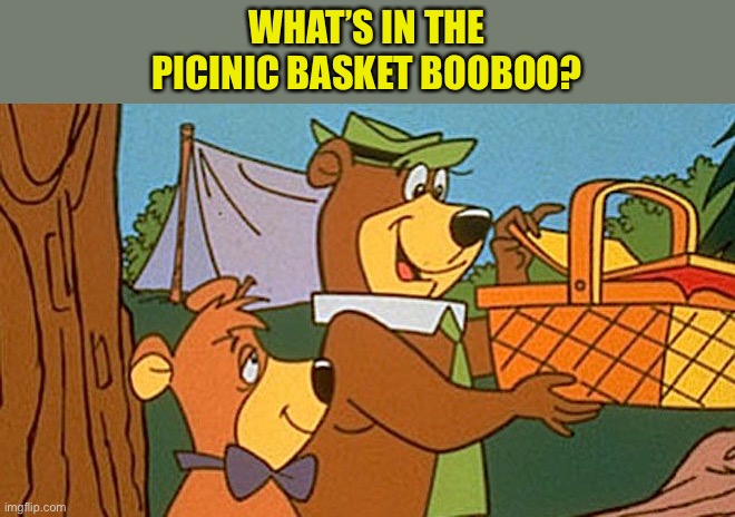 Yogi Picnic | WHAT’S IN THE PICINIC BASKET BOOBOO? | image tagged in yogi picnic | made w/ Imgflip meme maker