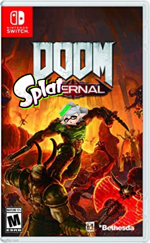 Doom Splaternal | image tagged in doom,doom eternal,splatoon,marie,fake nintendo switch games,memes | made w/ Imgflip meme maker