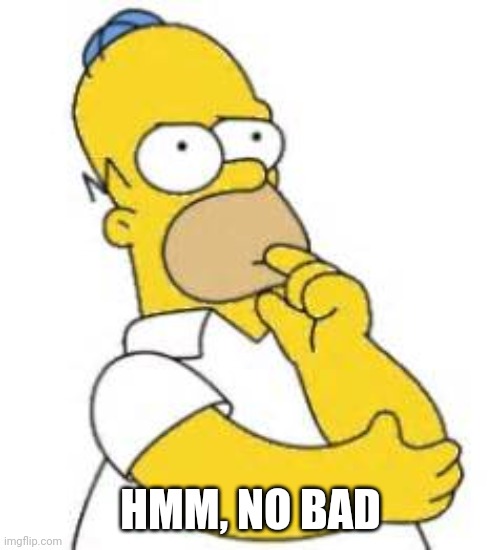 Homer Simpson Hmmmm | HMM, NO BAD | image tagged in homer simpson hmmmm | made w/ Imgflip meme maker