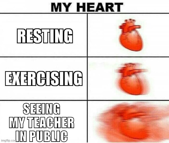 MY HEART | SEEING MY TEACHER IN PUBLIC | image tagged in my heart | made w/ Imgflip meme maker