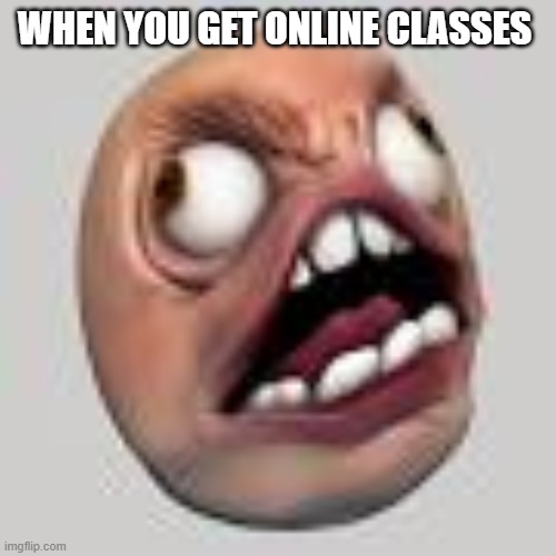 2020 school memes | WHEN YOU GET ONLINE CLASSES | image tagged in school meme,wierd,strange | made w/ Imgflip meme maker