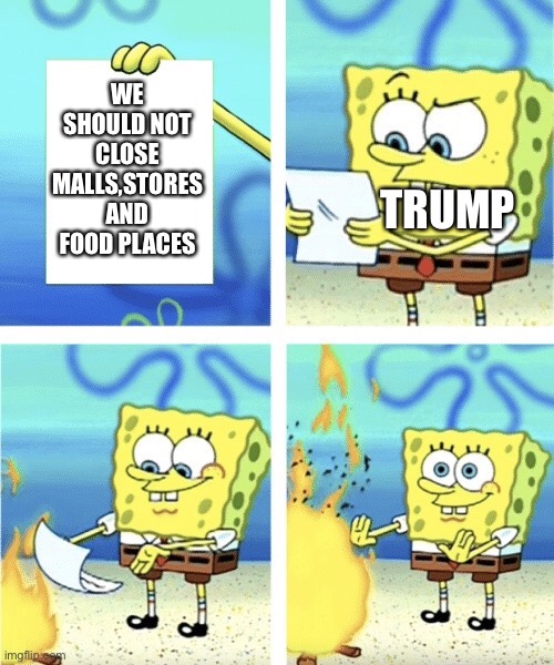 Yea No | WE SHOULD NOT CLOSE MALLS,STORES AND FOOD PLACES; TRUMP | image tagged in yea no | made w/ Imgflip meme maker