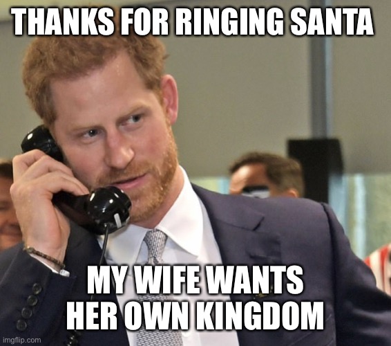 Santa Calling | THANKS FOR RINGING SANTA; MY WIFE WANTS HER OWN KINGDOM | image tagged in santa calling | made w/ Imgflip meme maker