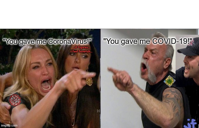 Woman Yelling At Cat Meme | "You gave me COVID-19!"; "You gave me CoronaVirus!"; ...it figures...
i feel feverish... | image tagged in memes,woman yelling at cat,coronavirus,covid-19,hand sanitizer,social distancing | made w/ Imgflip meme maker