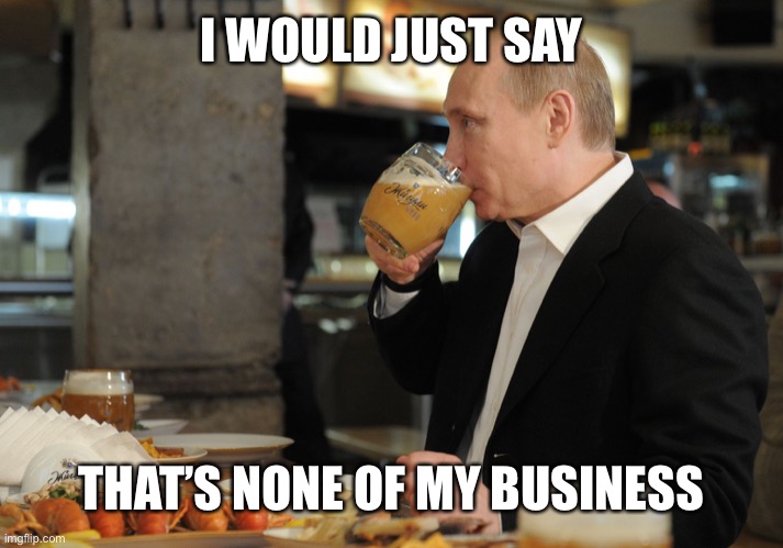 I WOULD JUST SAY THAT’S NONE OF MY BUSINESS | image tagged in putin but that's none of my business | made w/ Imgflip meme maker