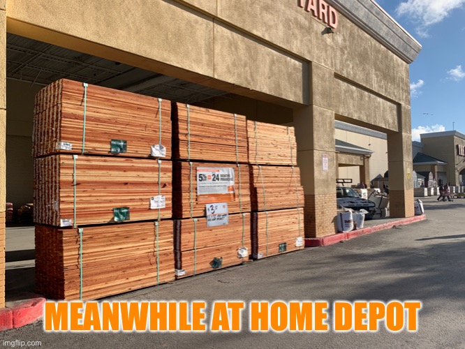 Home Depot has TP | MEANWHILE AT HOME DEPOT | image tagged in home depot,coronavirus,looting,looters | made w/ Imgflip meme maker