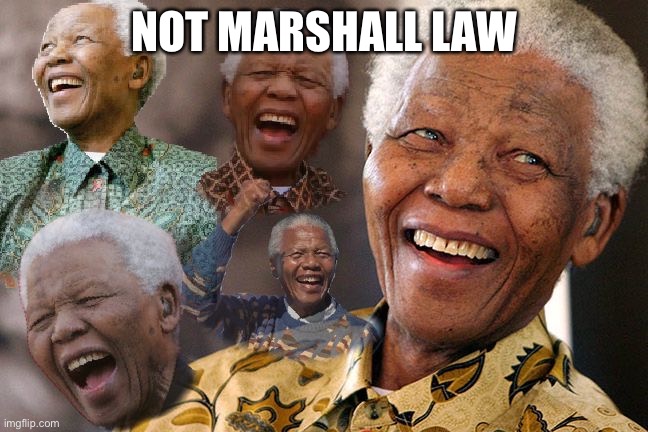 Mandela Laughing in Quarantine | NOT MARSHALL LAW | image tagged in mandela laughing in quarantine | made w/ Imgflip meme maker