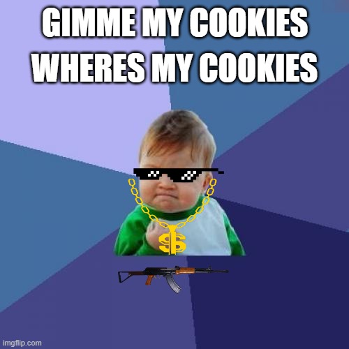 Success Kid Meme | GIMME MY COOKIES; WHERES MY COOKIES | image tagged in memes,success kid | made w/ Imgflip meme maker