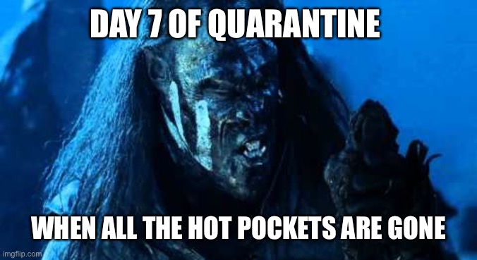 Quarantine | DAY 7 OF QUARANTINE; WHEN ALL THE HOT POCKETS ARE GONE | image tagged in quarantine | made w/ Imgflip meme maker