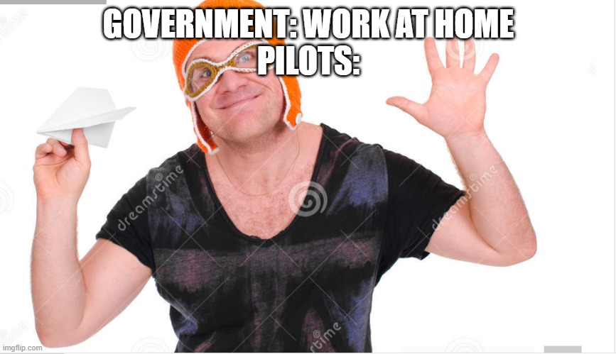 Work from home | GOVERNMENT: WORK AT HOME
PILOTS: | image tagged in pilot | made w/ Imgflip meme maker
