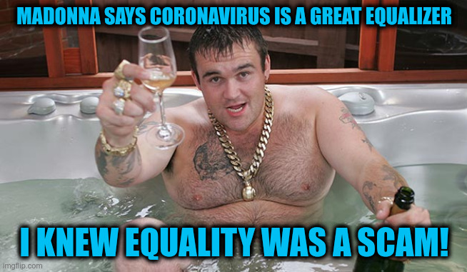 This is why no one asked her | MADONNA SAYS CORONAVIRUS IS A GREAT EQUALIZER; I KNEW EQUALITY WAS A SCAM! | image tagged in mikey,madonna | made w/ Imgflip meme maker