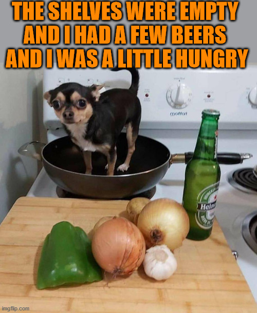 THE SHELVES WERE EMPTY 
AND I HAD A FEW BEERS 
AND I WAS A LITTLE HUNGRY | made w/ Imgflip meme maker