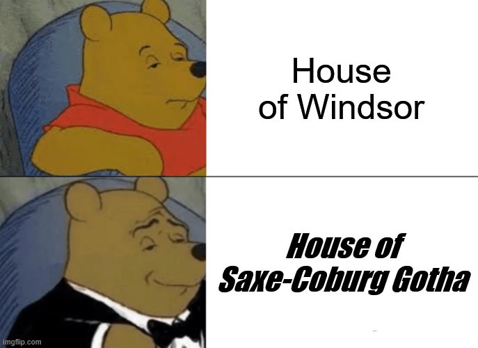 Tuxedo Winnie The Pooh Meme | House of Windsor; House of Saxe-Coburg Gotha | image tagged in memes,tuxedo winnie the pooh | made w/ Imgflip meme maker