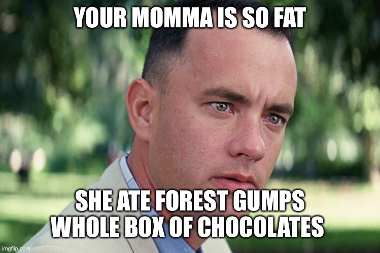 And Just Like That | YOUR MOMMA IS SO FAT; SHE ATE FOREST GUMP'S WHOLE BOX OF CHOCOLATES | image tagged in memes,and just like that | made w/ Imgflip meme maker