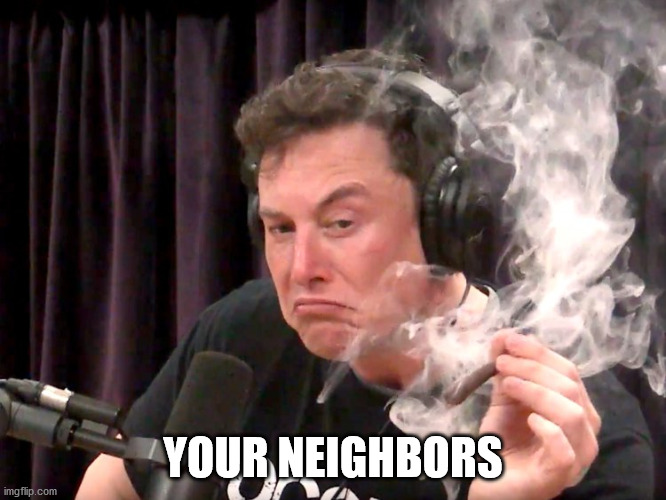 Elon Musk Weed | YOUR NEIGHBORS | image tagged in elon musk weed | made w/ Imgflip meme maker