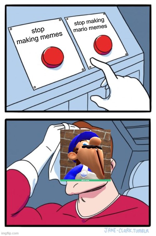 Two Buttons | stop making mario memes; stop making memes | image tagged in memes,two buttons | made w/ Imgflip meme maker