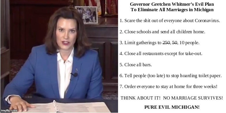 PURE EVIL MICHIGAN! | image tagged in divorce,marriage,whitmer,evil | made w/ Imgflip meme maker