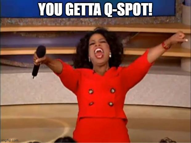 Oprah You Get A | YOU GETTA Q-SPOT! | image tagged in memes,oprah you get a | made w/ Imgflip meme maker