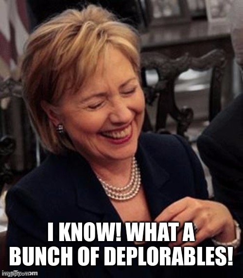 Hillary LOL | I KNOW! WHAT A BUNCH OF DEPLORABLES! | image tagged in hillary lol | made w/ Imgflip meme maker