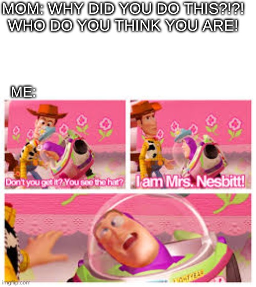 I Am Mrs. Nesbitt | MOM: WHY DID YOU DO THIS?!?!
WHO DO YOU THINK YOU ARE! ME: | image tagged in toy story aliens | made w/ Imgflip meme maker