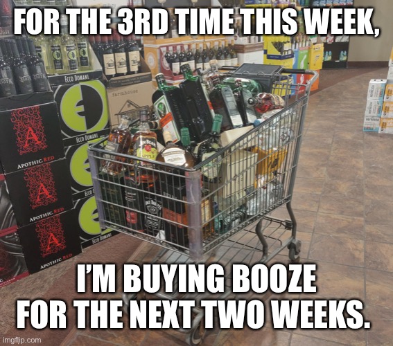 Internal body sanitizer | FOR THE 3RD TIME THIS WEEK, I’M BUYING BOOZE FOR THE NEXT TWO WEEKS. | image tagged in internal body sanitizer | made w/ Imgflip meme maker