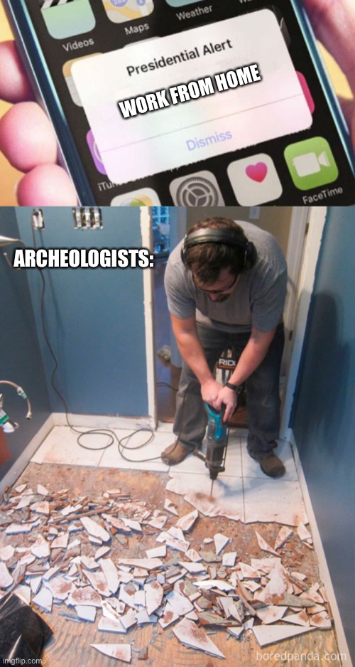 WORK FROM HOME; ARCHEOLOGISTS: | image tagged in memes,presidential alert | made w/ Imgflip meme maker