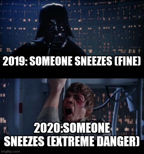 Star Wars No | 2019: SOMEONE SNEEZES (FINE); 2020:SOMEONE SNEEZES (EXTREME DANGER) | image tagged in memes,star wars no | made w/ Imgflip meme maker