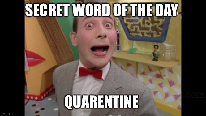 Pee Wee | SECRET WORD OF THE DAY; QUARENTINE | image tagged in pee wee | made w/ Imgflip meme maker